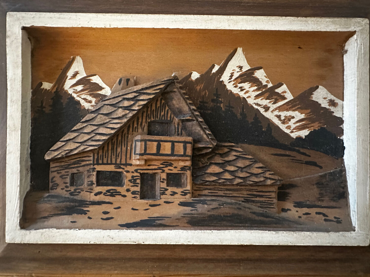 Vintage 1950s Alpine Table, Carved and Painted Wood - Warm Atmosphere