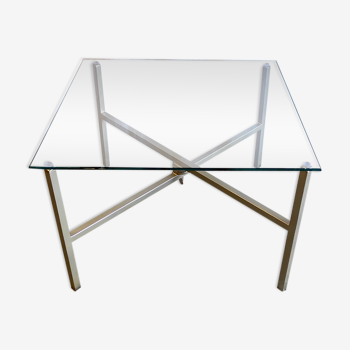 Articulated coffee table gilded metal and glass – 60s/70s