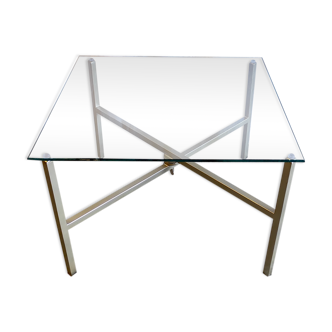 Articulated coffee table gilded metal and glass – 60s/70s