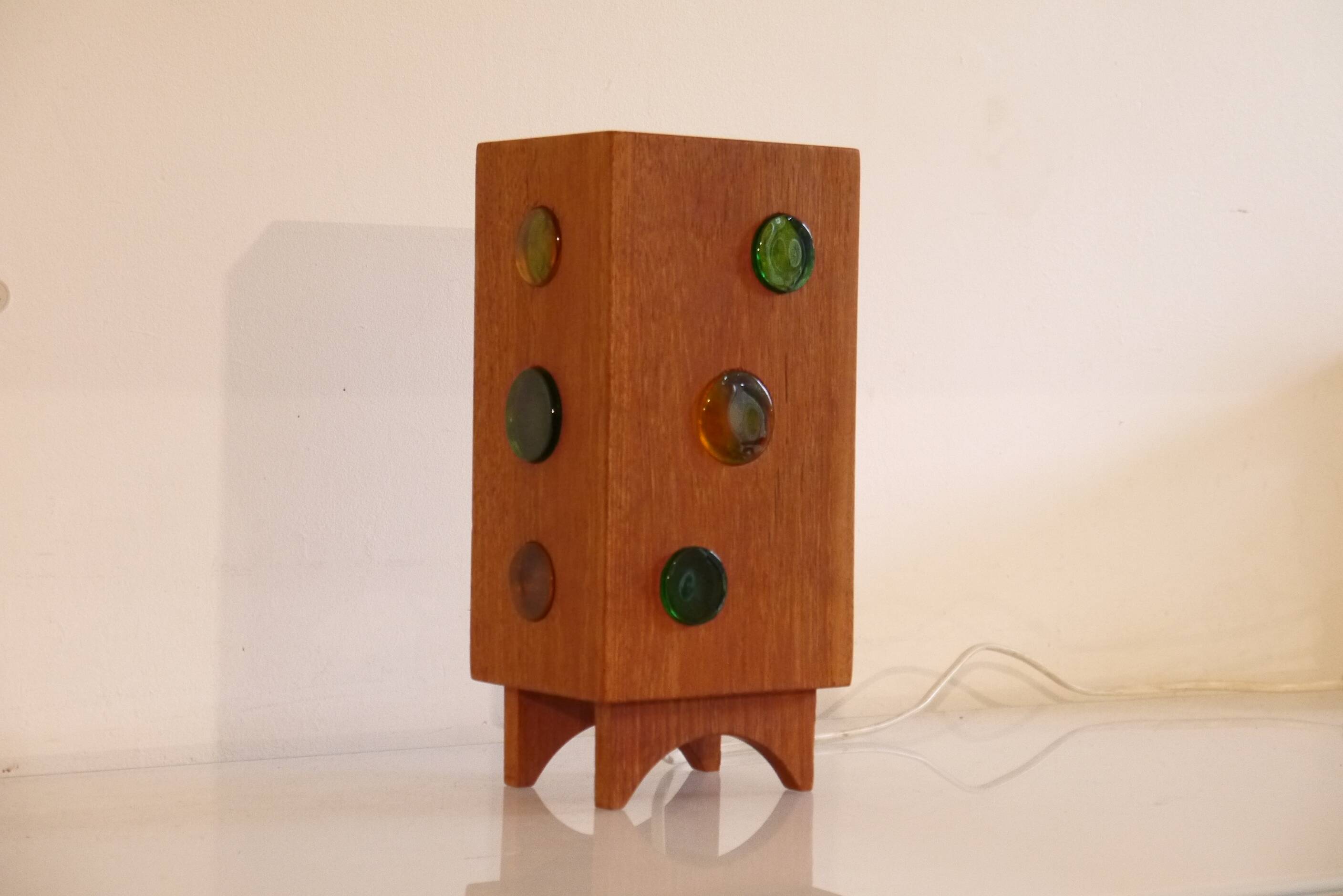 Lampe scandinave en teck et verre 1960