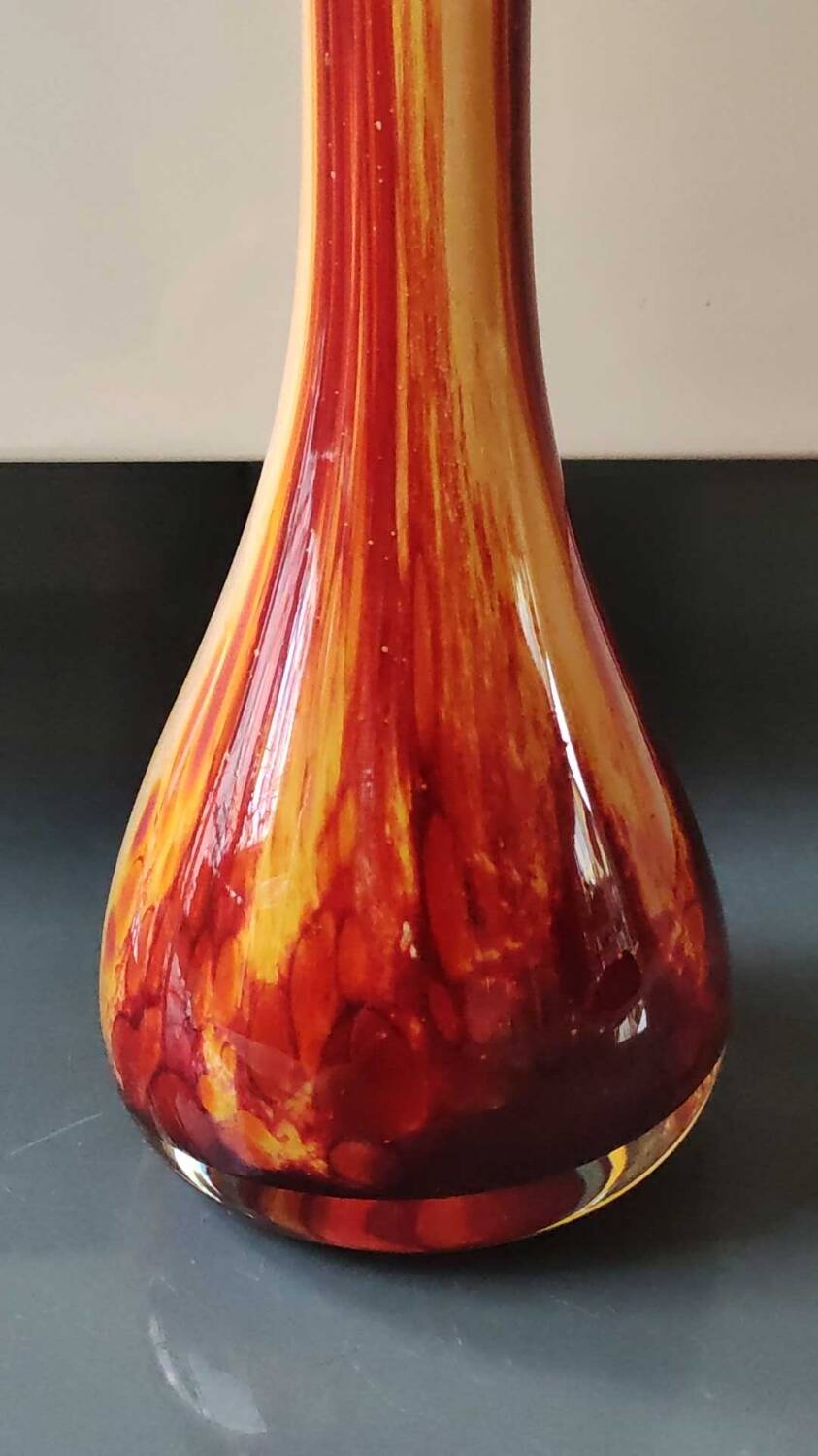 Large marbled glass vase, mouth blown. Signed La Rochère France. Height 33.5 cm