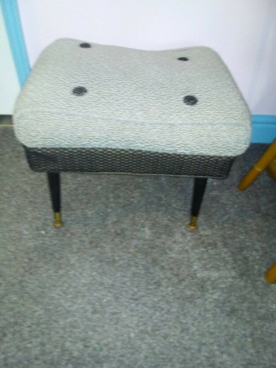 Mid-Century 1970s footrest in black and yellow fabric, vintage design from the Czech Republic.