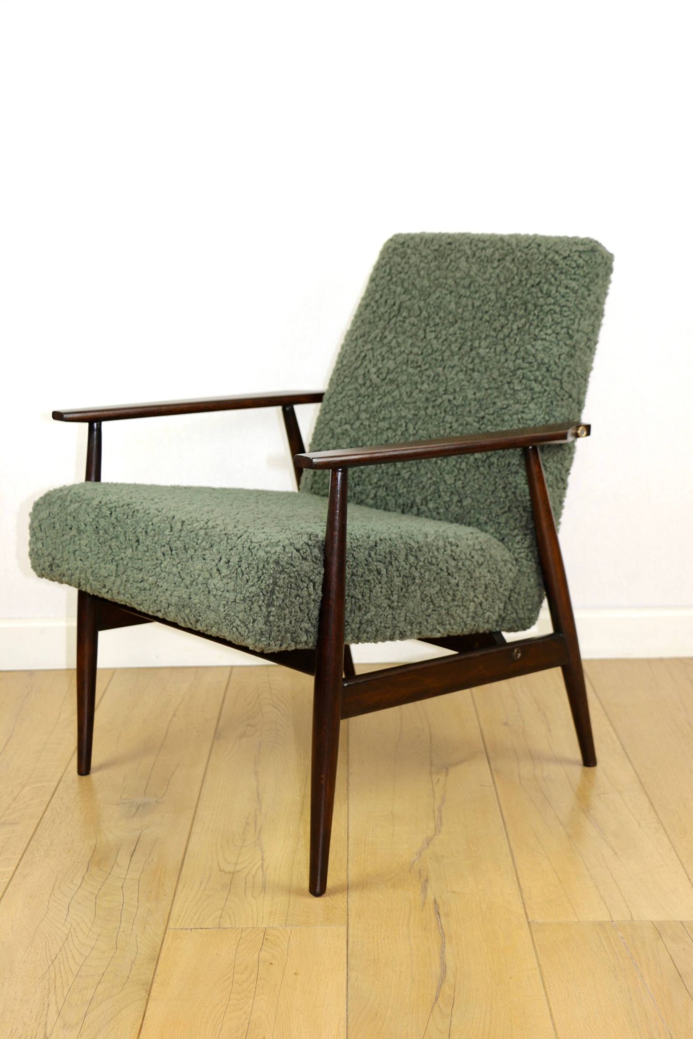 Armchair 'Lis', 1970s green boucle design by Henryk Lis - 2 pieces available