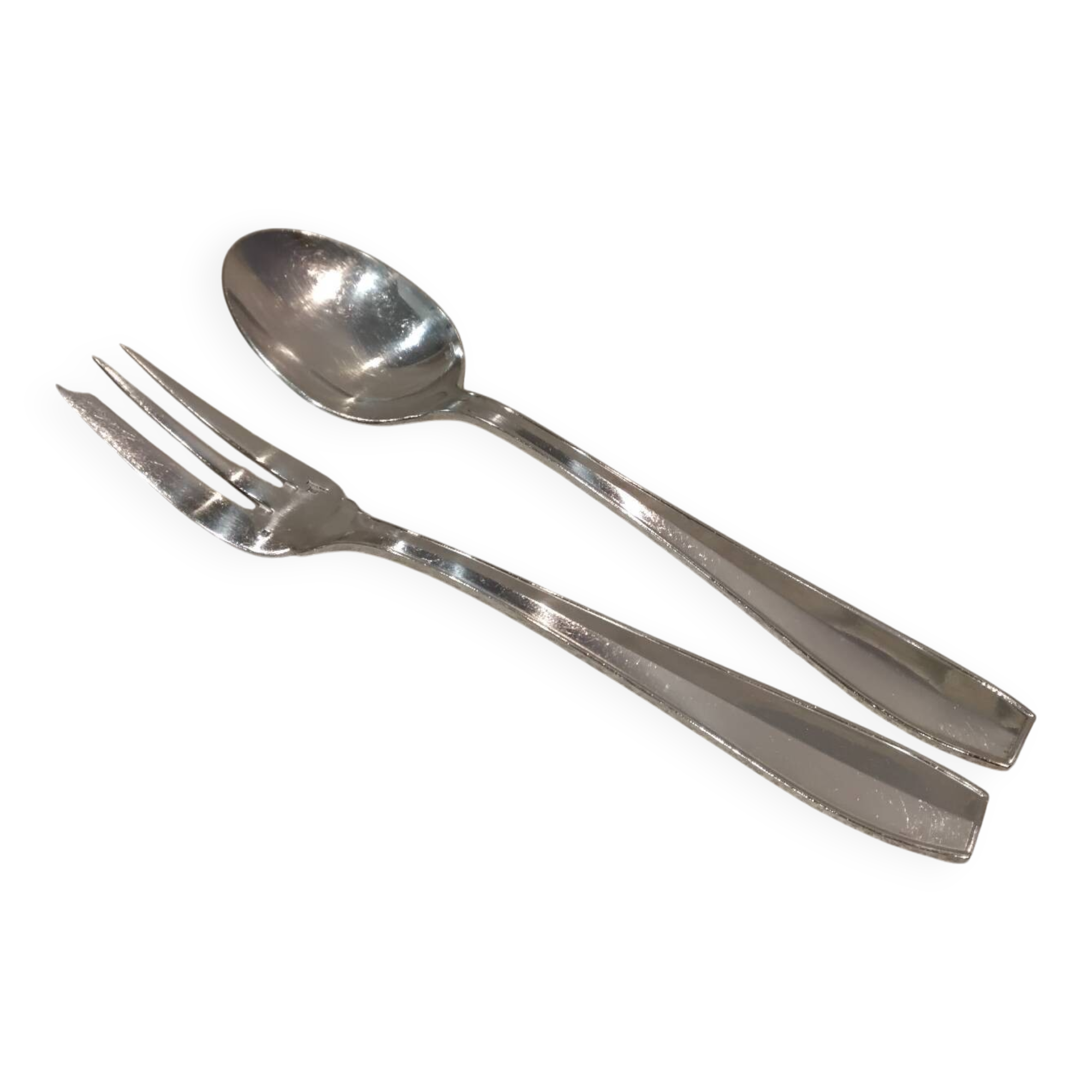 Silver-plated metal stew fork and spoon by Christofle silversmith Atlas