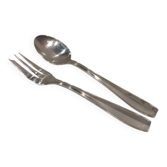 Silver-plated metal stew fork and spoon by Christofle silversmith Atlas