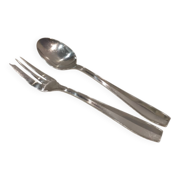 Silver-plated metal stew fork and spoon by Christofle silversmith Atlas