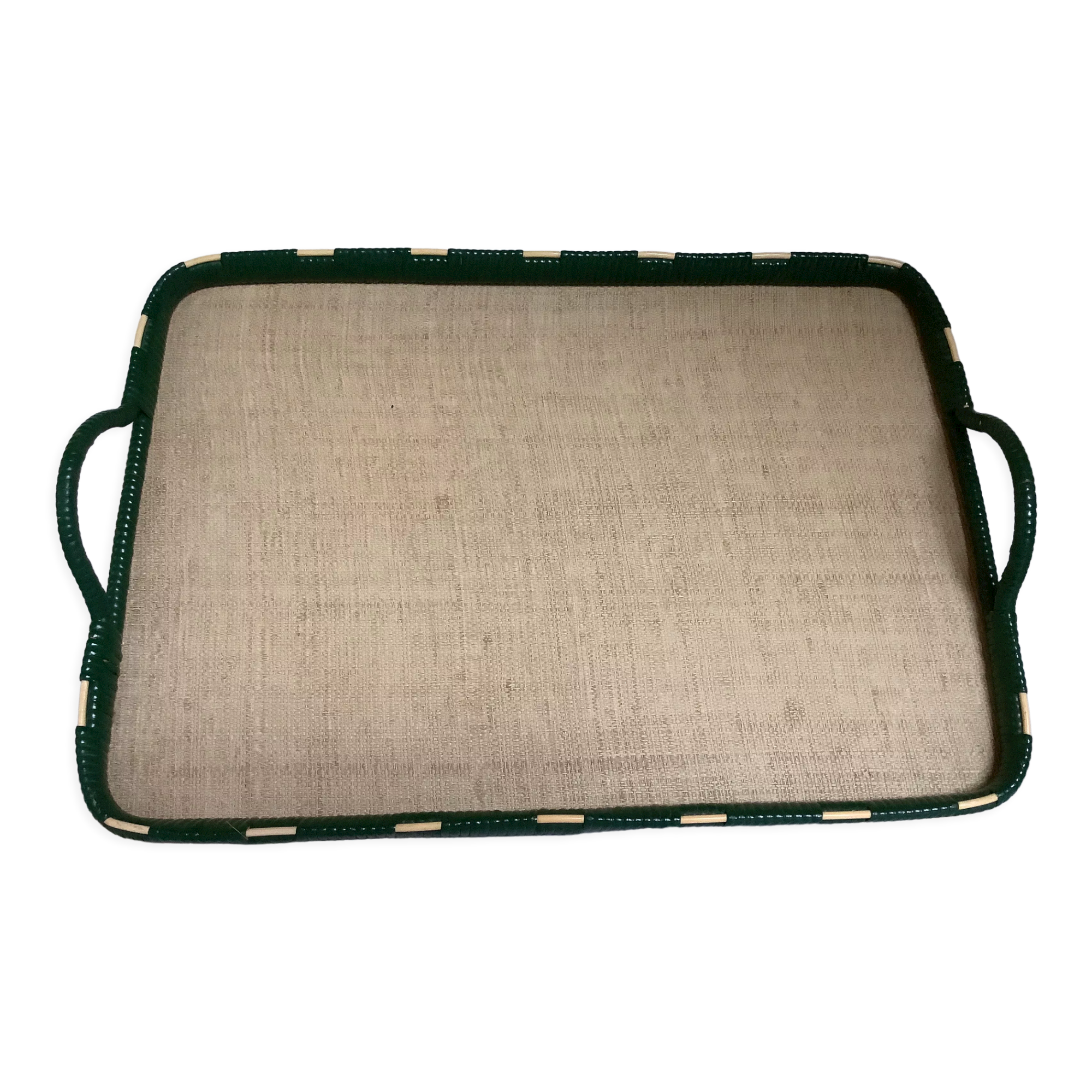 Tray in scoubidou and green and beige wood