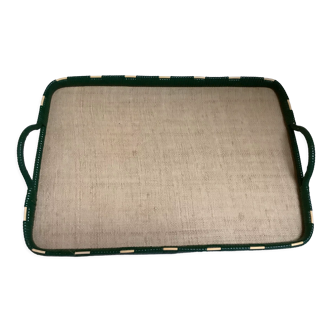 Tray in scoubidou and green and beige wood