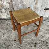 Vintage Turned Wooden Stool + Woven Seat #D652