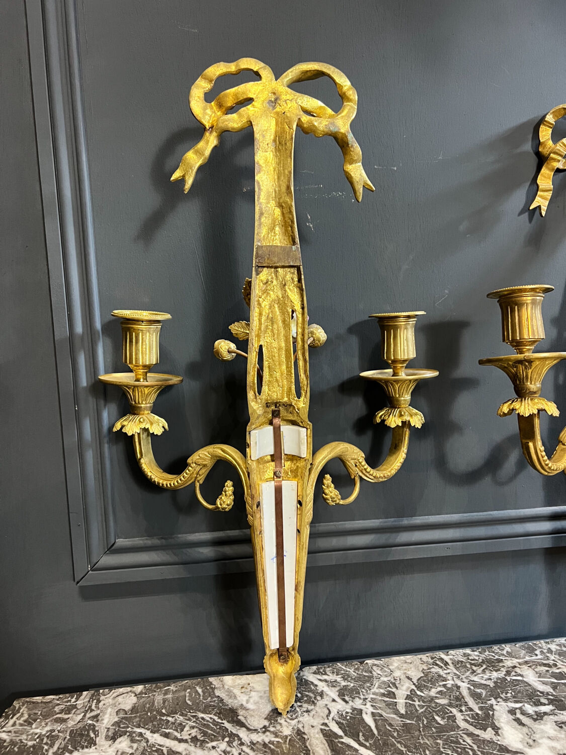 Pair of nineteenth century sconces in bronze and porcelain
