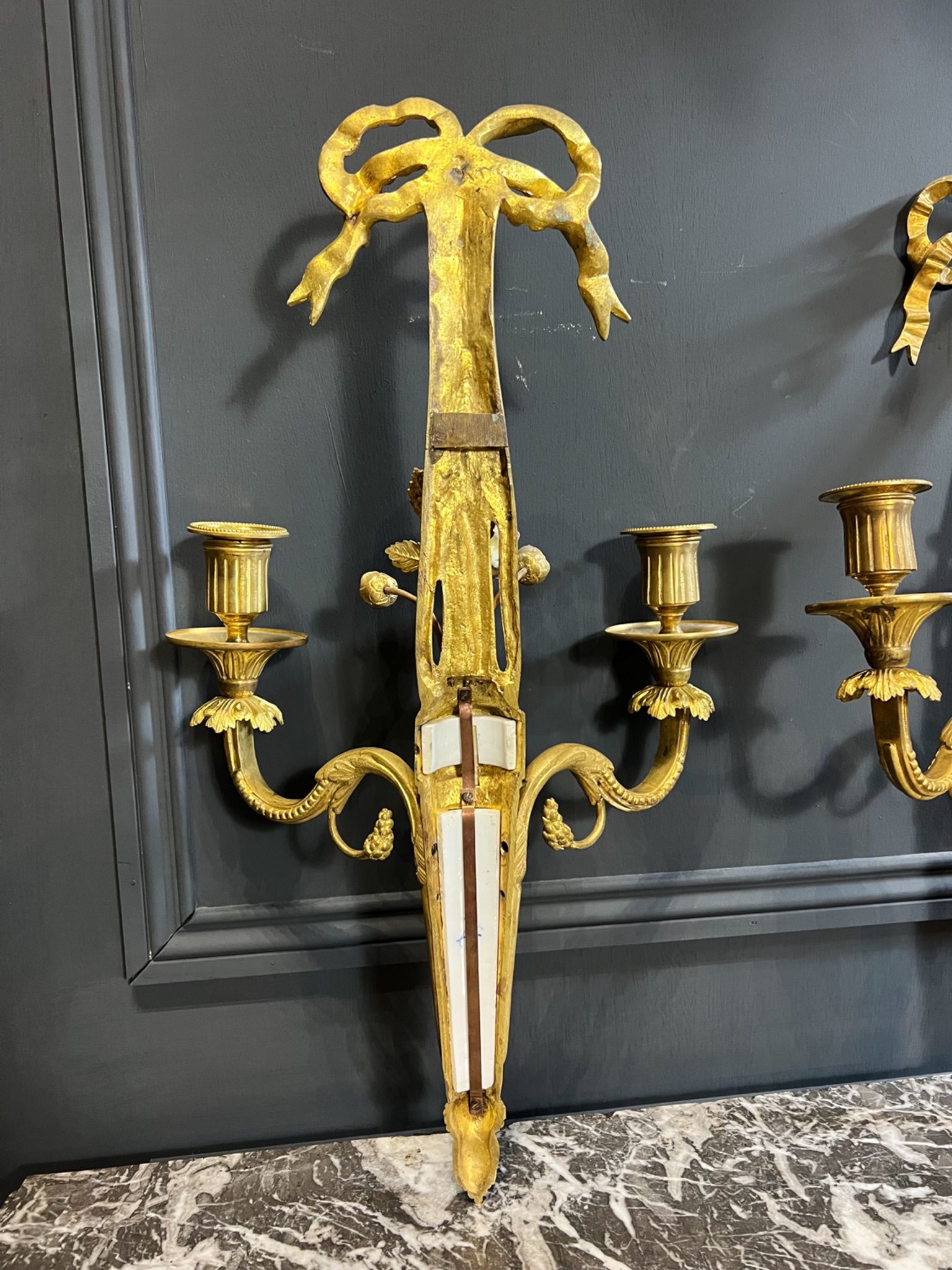 Pair of nineteenth century sconces in bronze and porcelain
