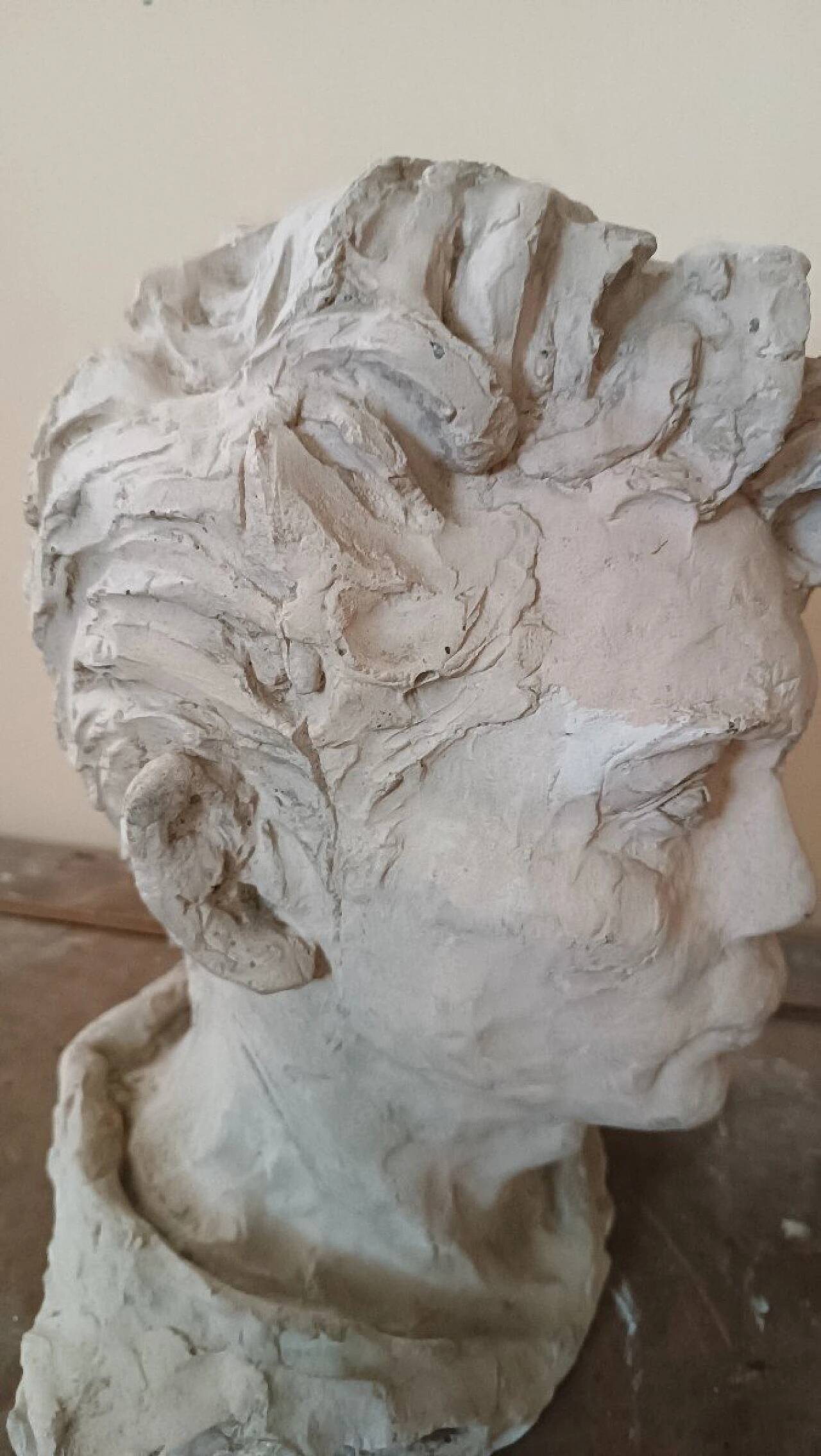 A. Novelli, male bust, plaster sculpture