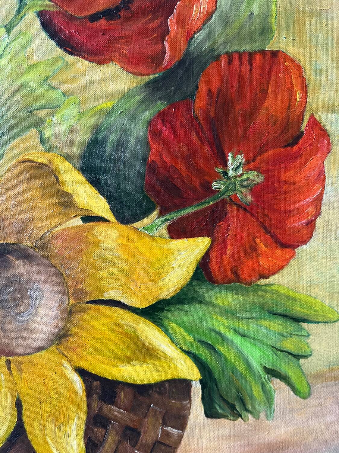 Large Table Bouquet of Flowers, Oil on Canvas, Signed Francine Dubo