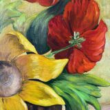 Large Table Bouquet of Flowers, Oil on Canvas, Signed Francine Dubo