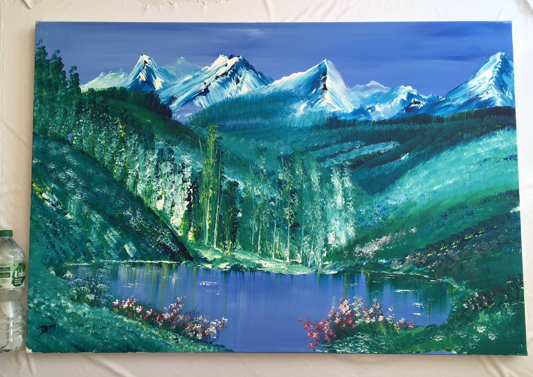 Large format painting by dominique bellet, performance artist