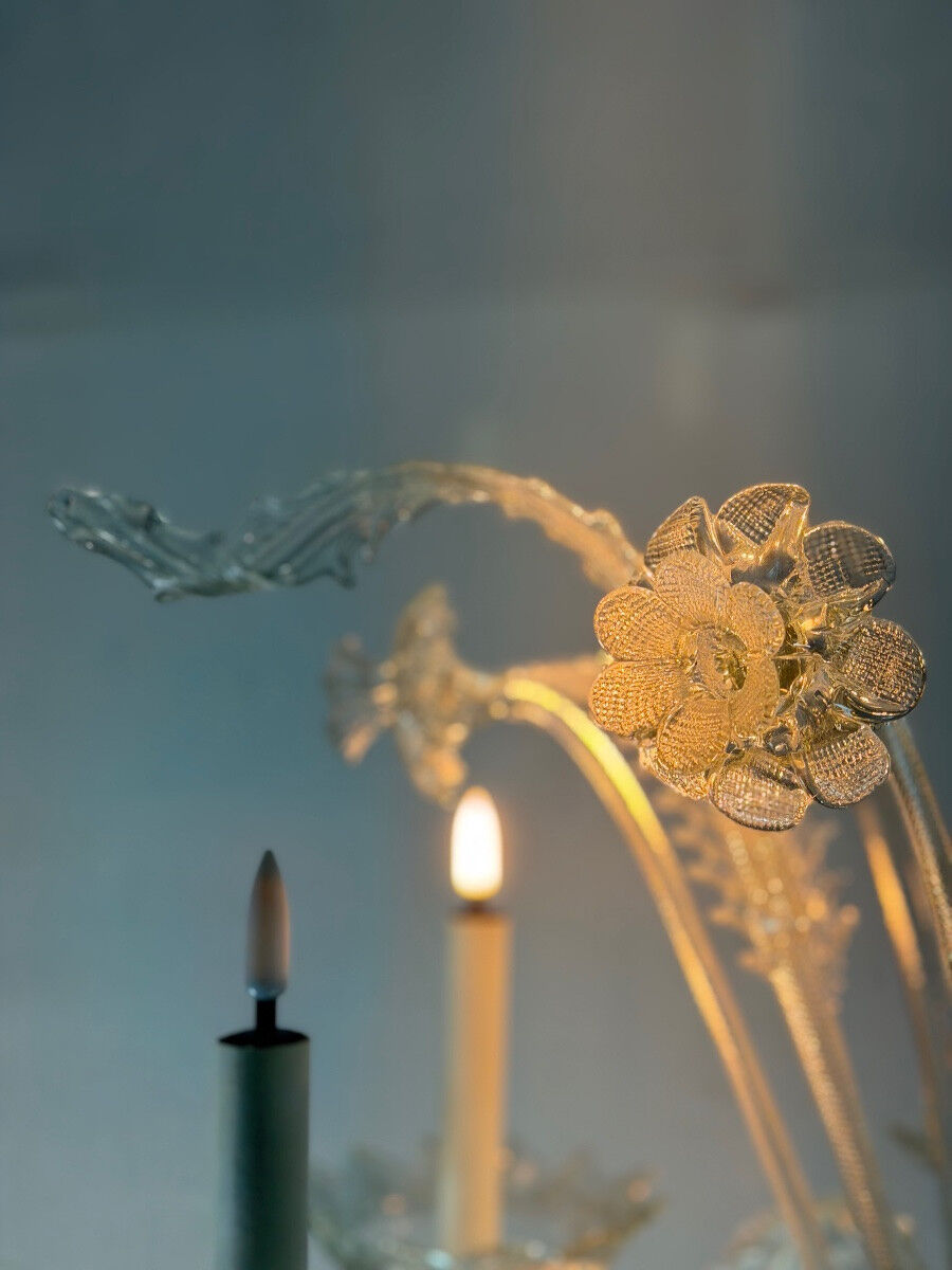 Venetian lustre in colourless Murano glass, 6 light arms, circa 1950.