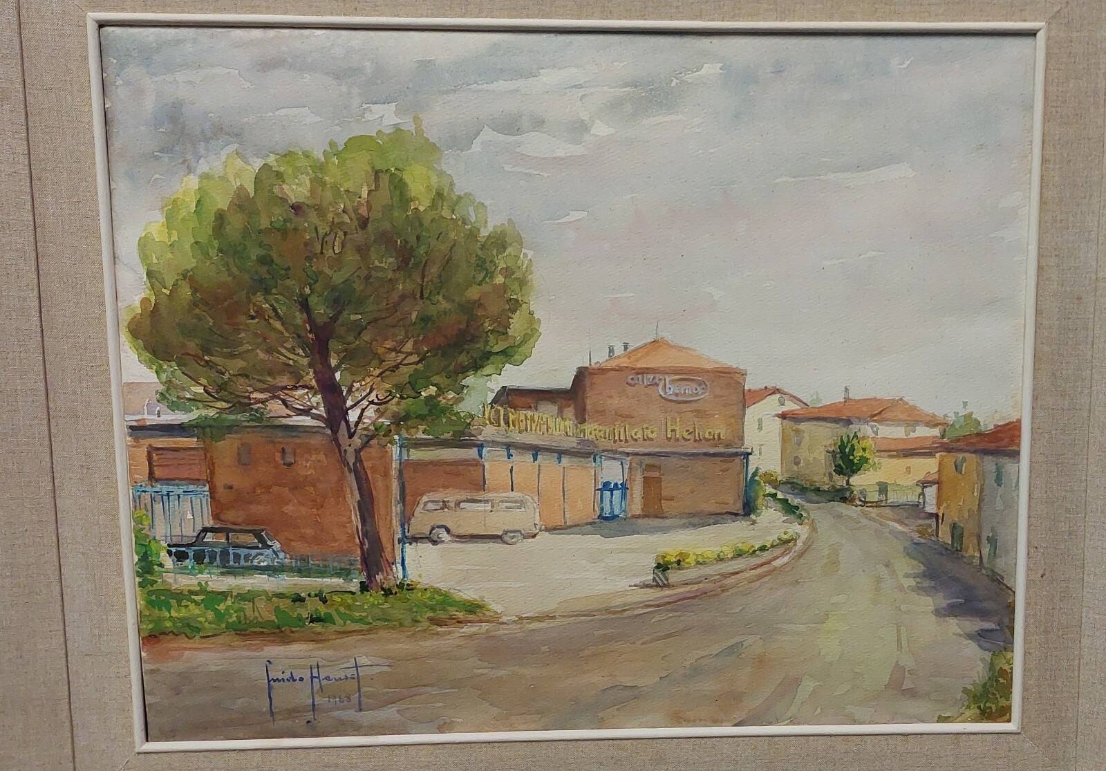 Guido hanset (1910-1992) watercolor on paper view of genoa ? 1968 signed