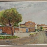 Guido hanset (1910-1992) watercolor on paper view of genoa ? 1968 signed