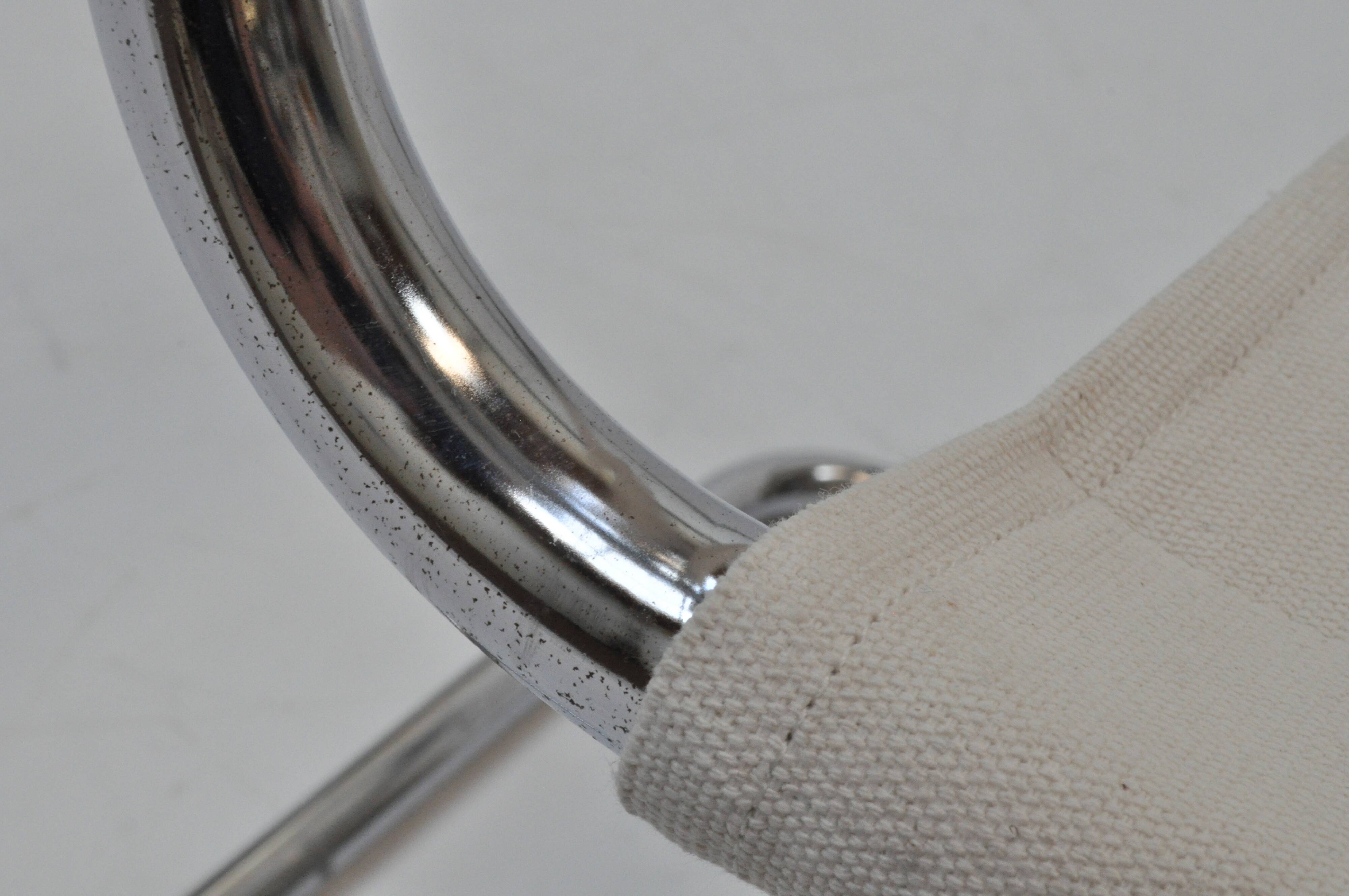 Set of 4 Chrome Sled-Base Chairs, Reupholstered in Italian Chioccarello Lin