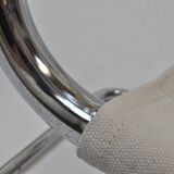 Set of 4 Chrome Sled-Base Chairs, Reupholstered in Italian Chioccarello Lin