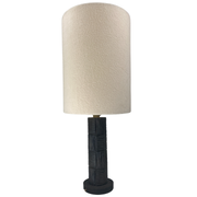 Midcentury brutalist bakelite table lamp, bouclé shade 1960s