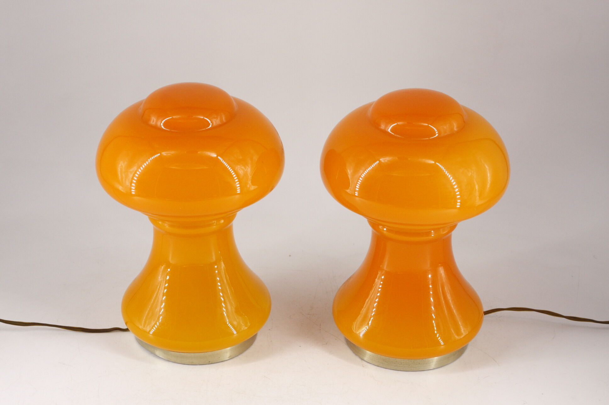 2 table lamp mushroom glass orange France 60s.