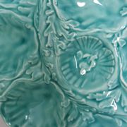 Turquoise barbotine oyster dish Gien France