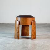 Sculptural Ash Wood Stool B.V. Waxed Dark Brown Leather by FORME, Italy