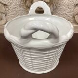 White enameled ceramic cachepot with woven wicker decoration