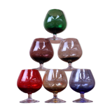 6 vintage coloured cognac glasses