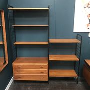 2 bay teak ladderax shelving system by with chest of drawers by staples