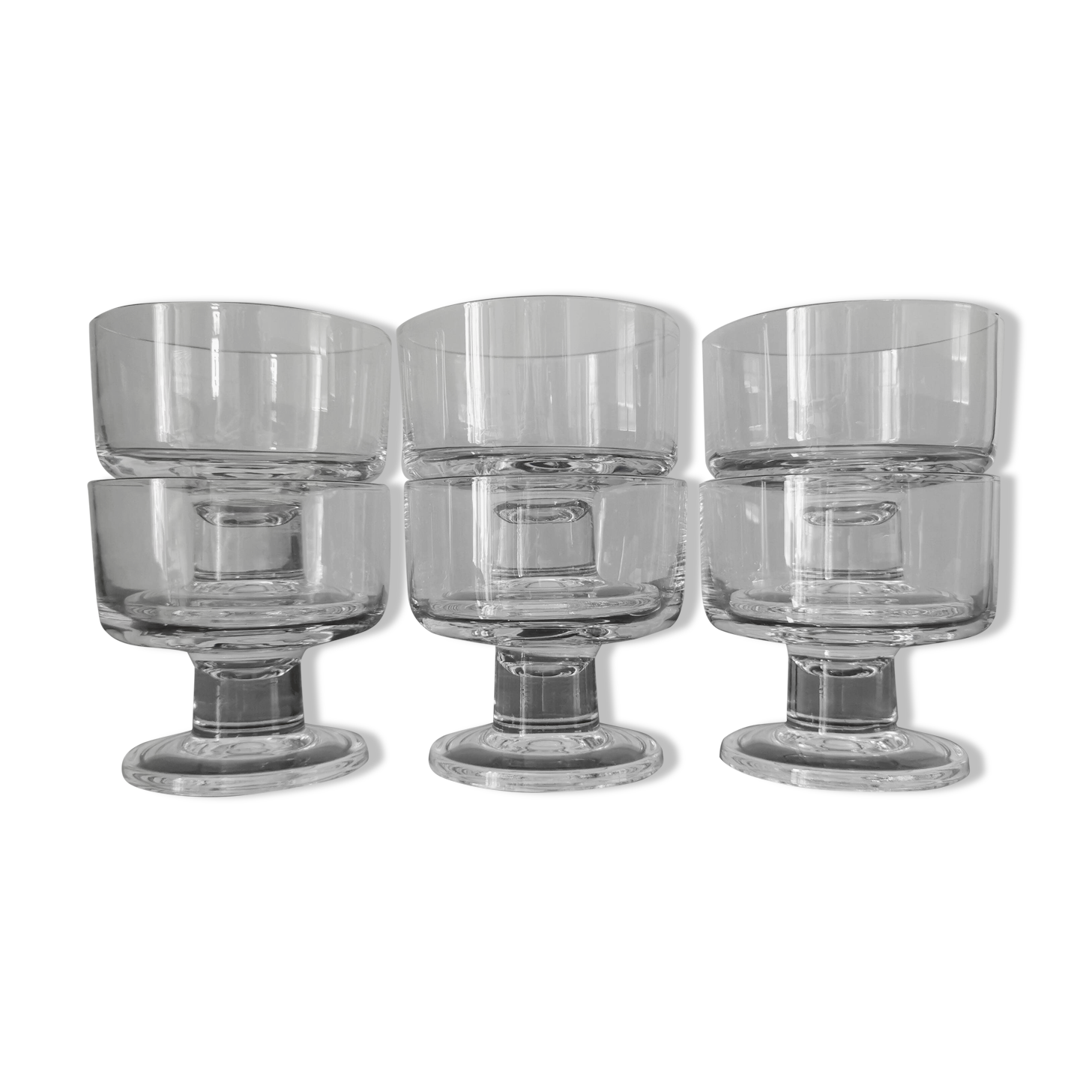 6 transparent cavalier cups thick vintage glass base 1970s