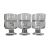 6 coupes cavalier transparents pied épais vintage en verre années 1970