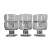 6 coupes cavalier transparents pied épais vintage en verre années 1970