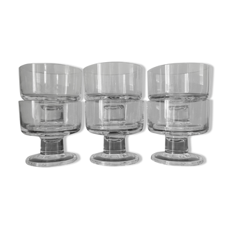 6 transparent cavalier cups thick vintage glass base 1970s