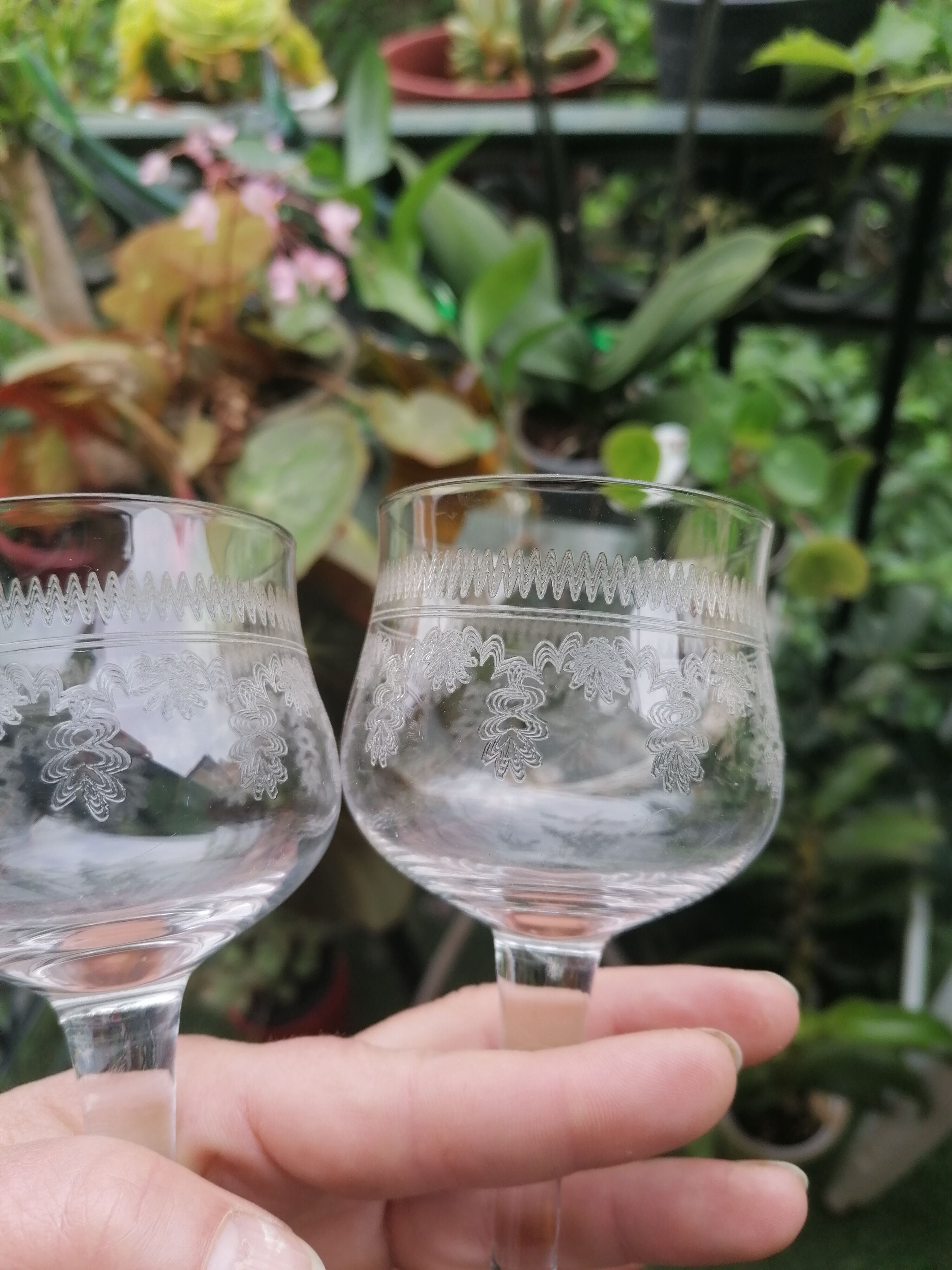 4 bohemian crystal glasses engraved