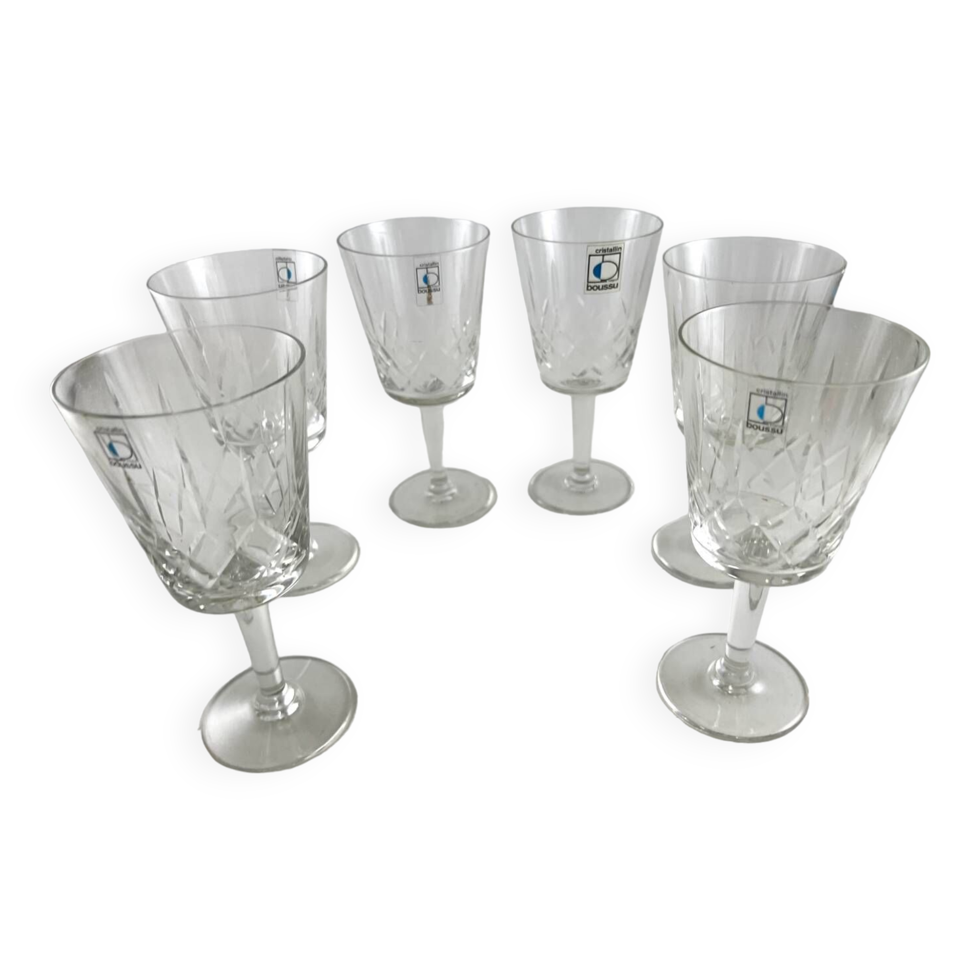 6 crystal wine stemmed glasses