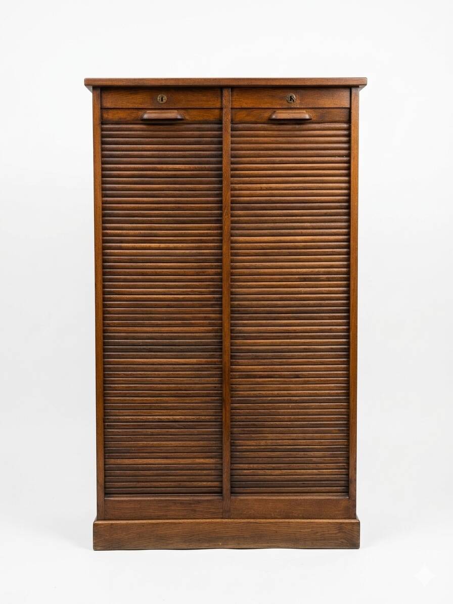 Antique double curtain cabinet in oak (internal drawers)