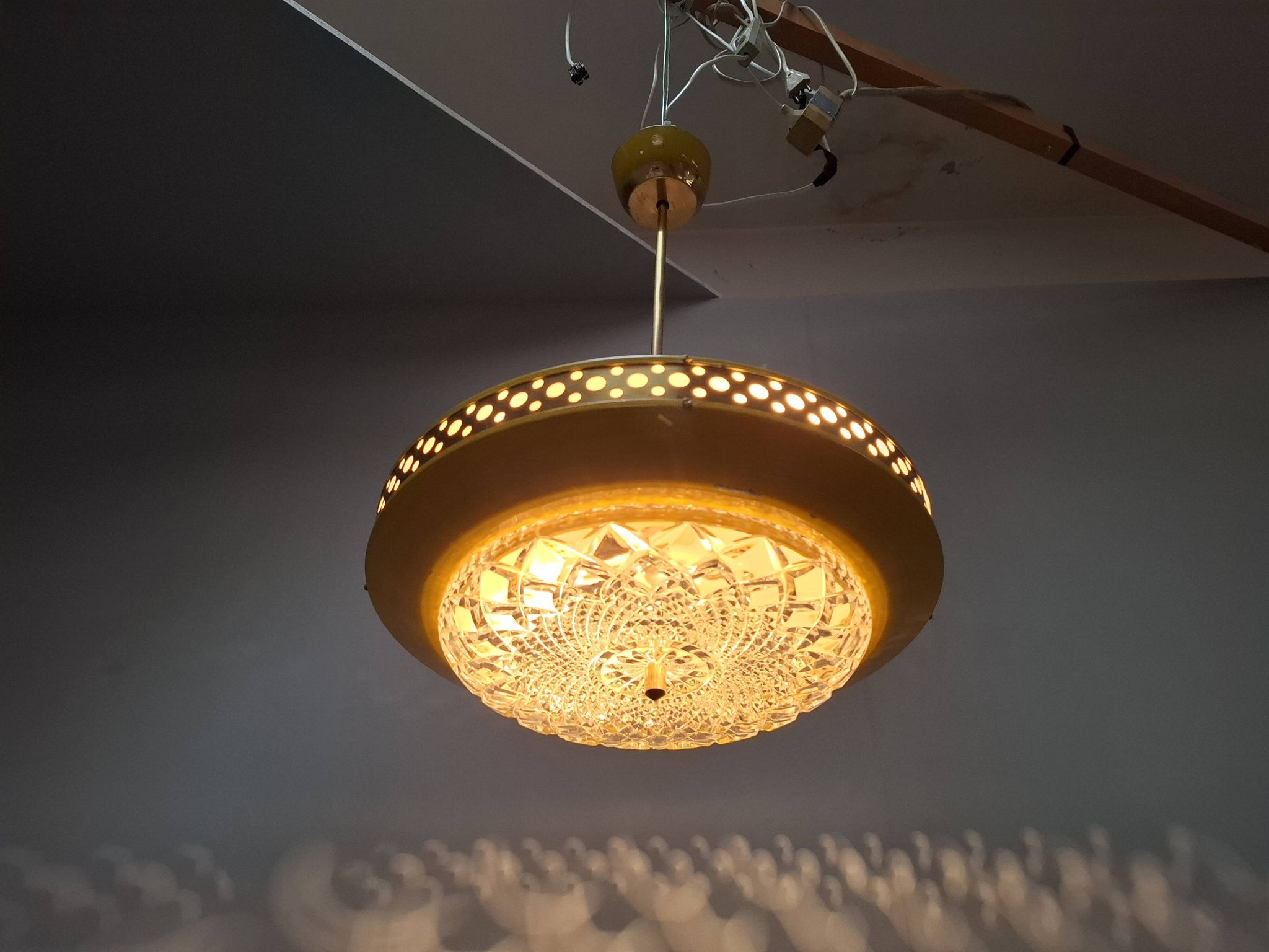 1970s Ludib Mid-Century Pendant Lamp in Yellow Metal, Brass and Glass