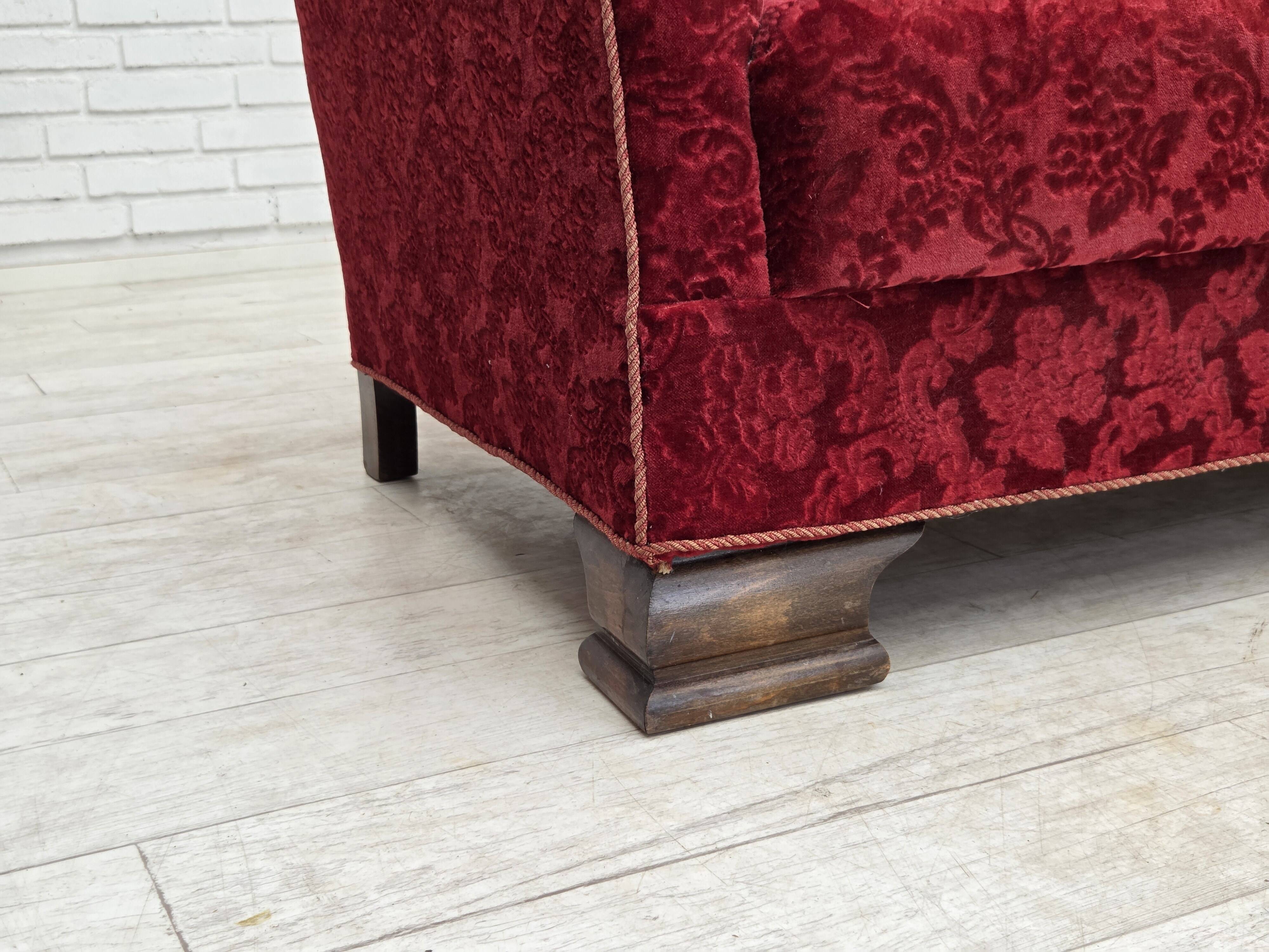 1950s, Danish 3-seater sofa, furniture velour, oak wood.