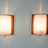 Pair of pine and methacrylate wall lights, spain 1980