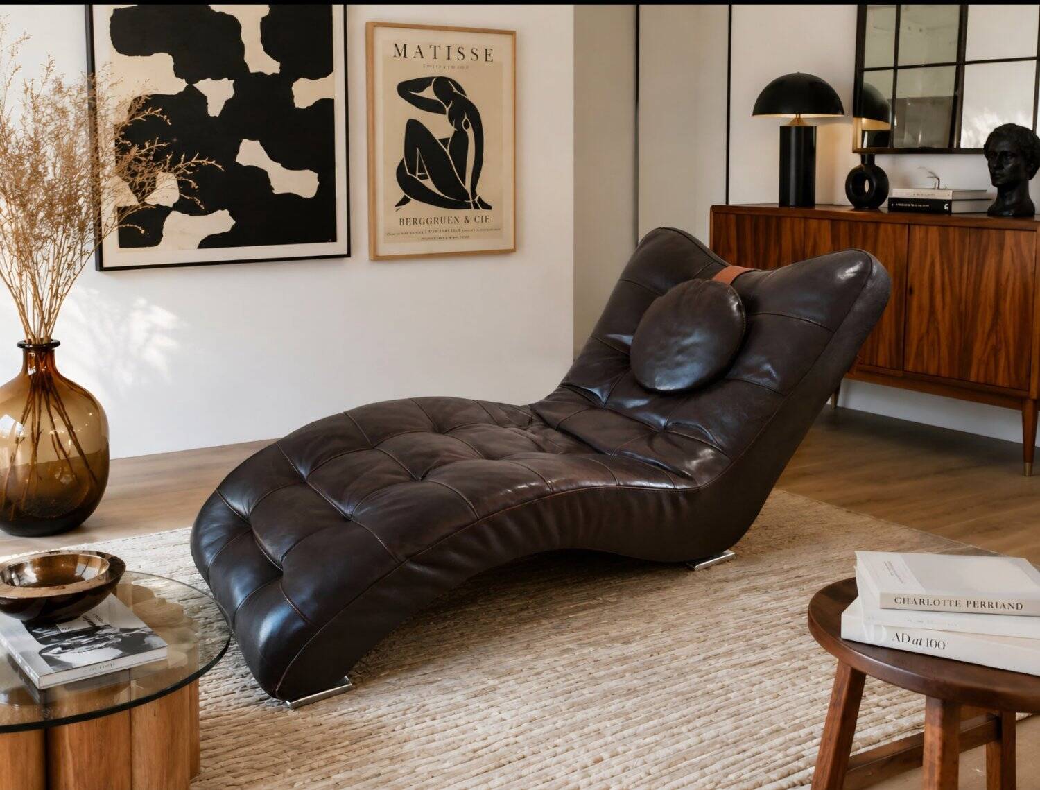 Contemporary Italian leather chaise longue meridian