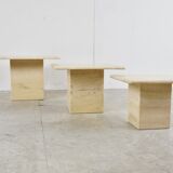 Tables gigognes d’appoint en travertin vintage, années 1970