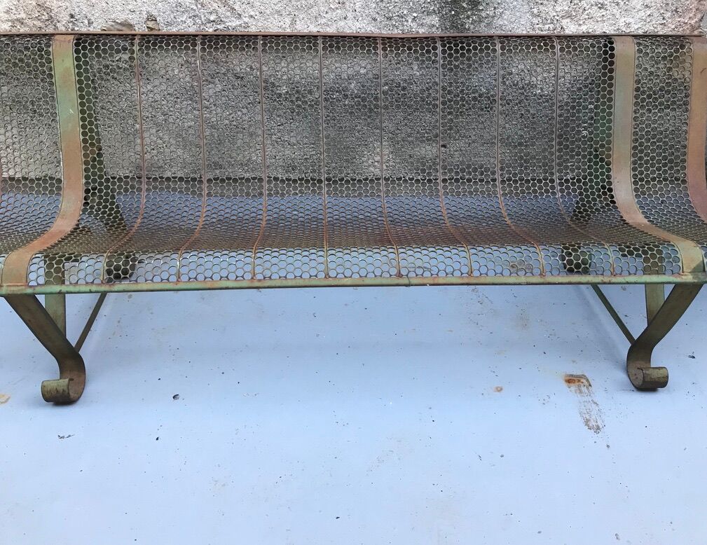 Garden bench perforated metal René Malaval 1950/60