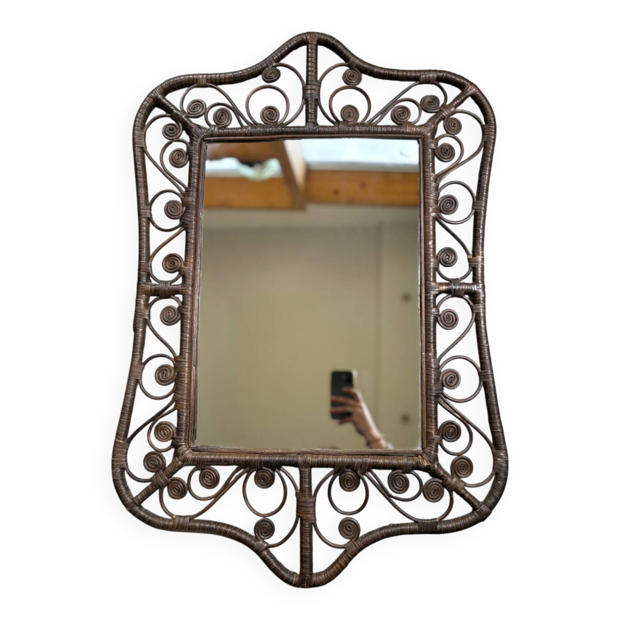 Rattan peacock mirror, 1970s