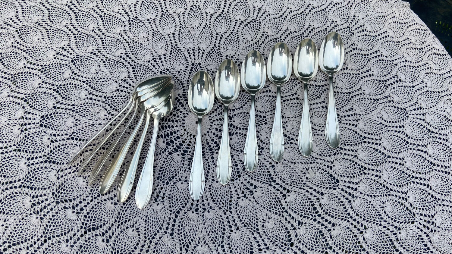 Set of 12 forks and 12 spoons Orbrille silver metal 1950 vintage