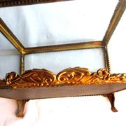 Napoleon III jewelry box, beveled glass and gilded brass, red padded, 4 feet