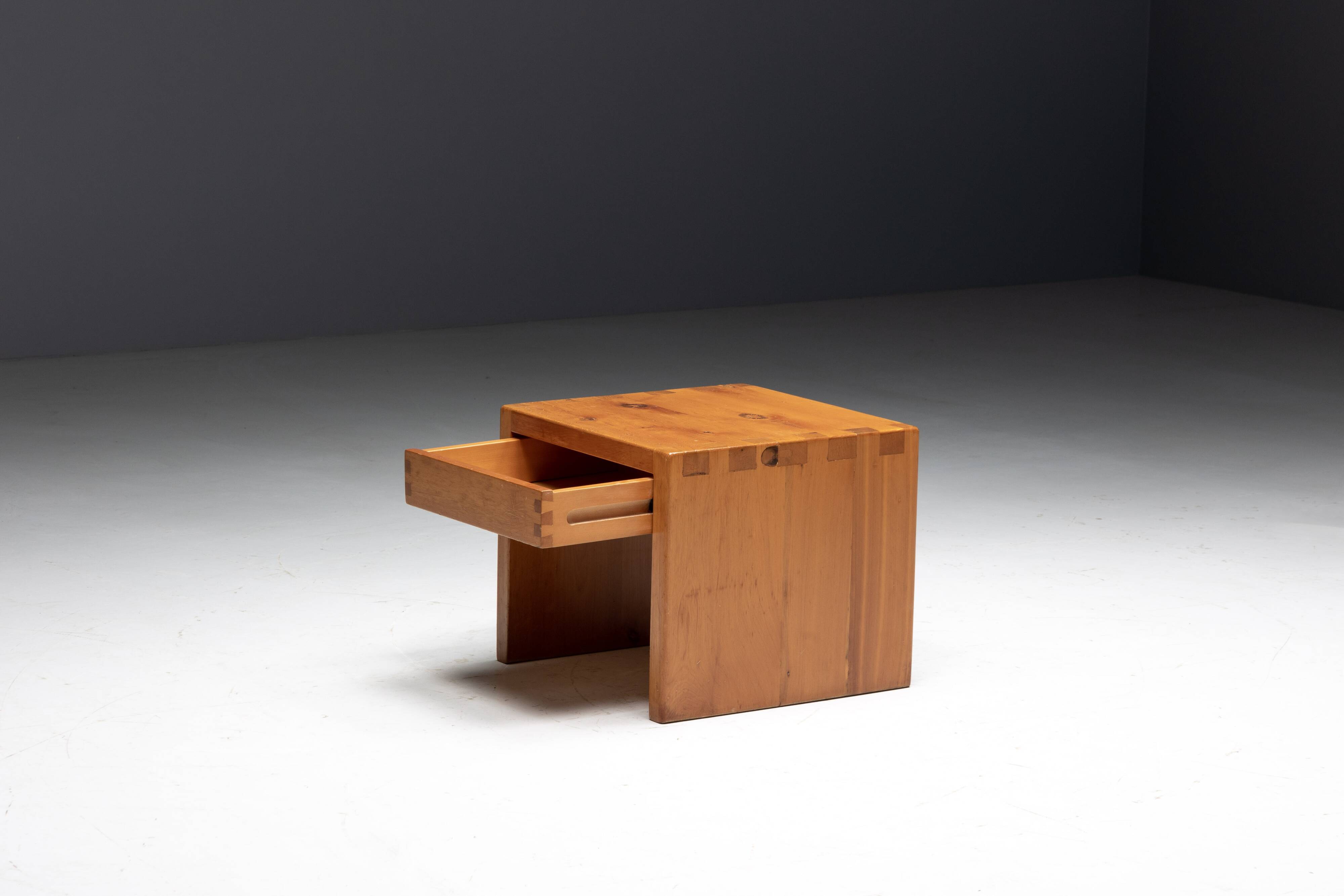 Pine Bedside Table, France, 1960s
