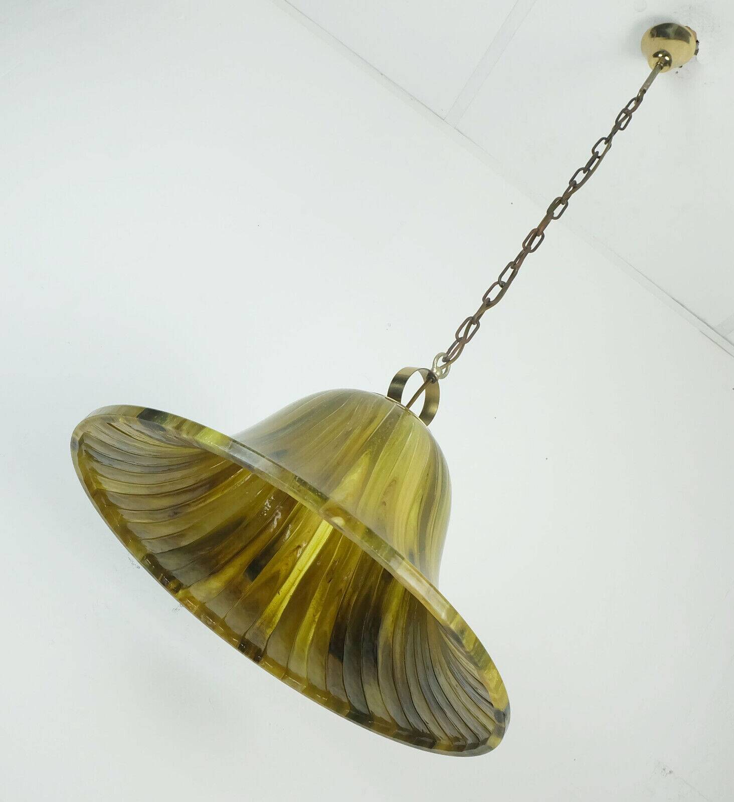 Vintage pendant lamp amber color acrylic and brass 1970s