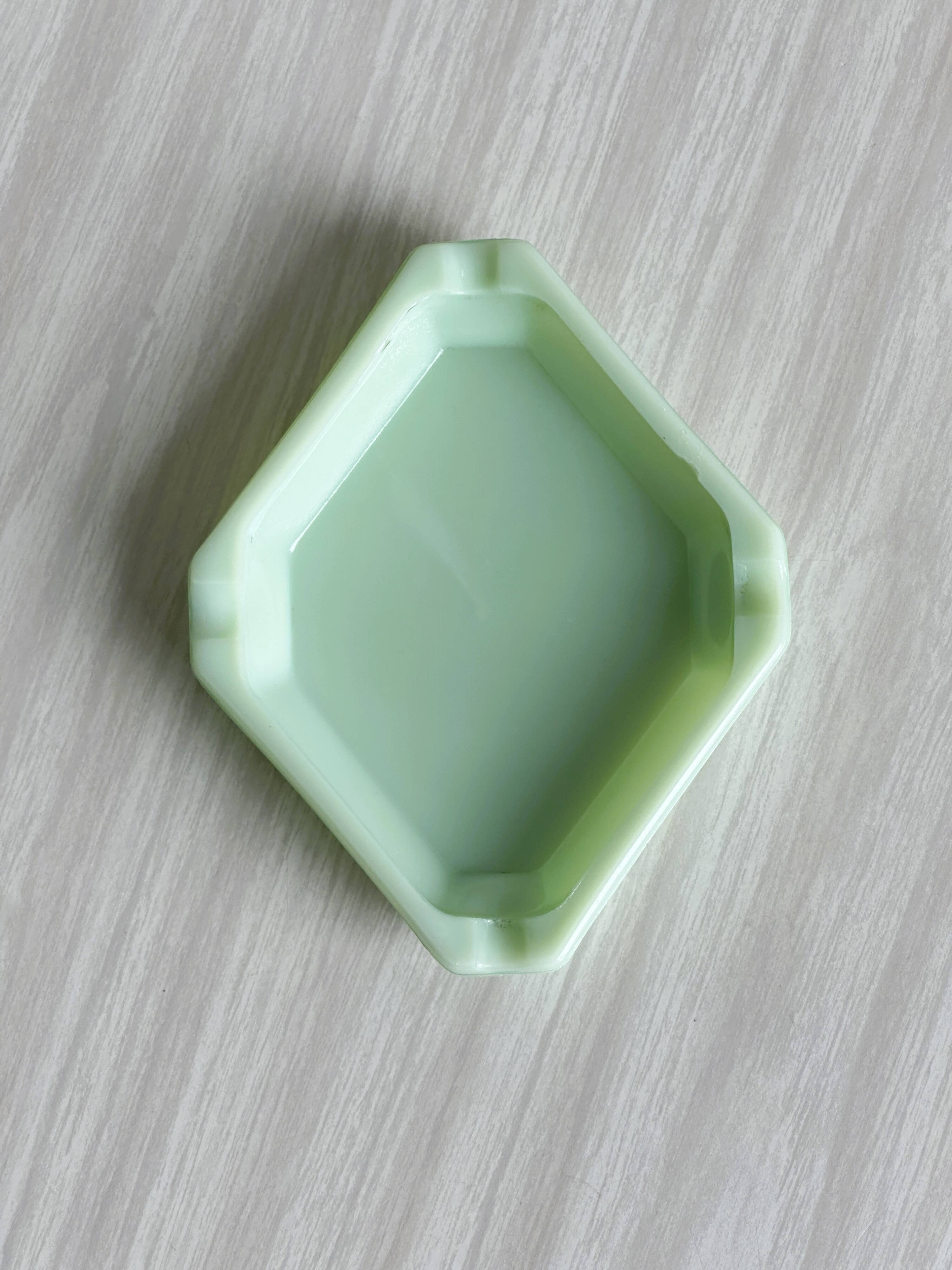 Vintage green opaline glass ashtray
